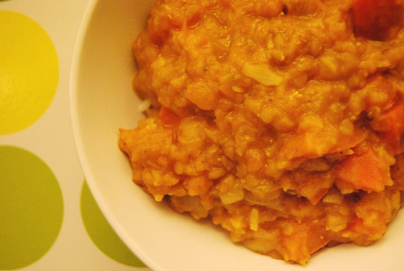 Photo d'un plat de Dhal aux lentilles et potimarron
